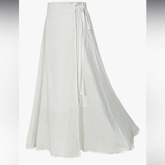 Cotton Linen Lined Maxi Wrap Skirt Beach Cottage Whimsical Adjustable - Picture 1 of 3